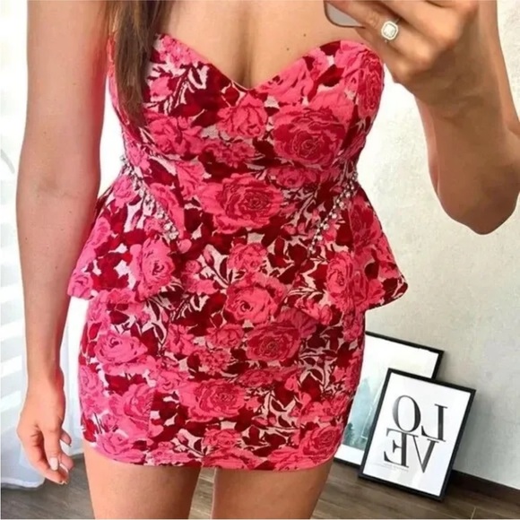 Zara pink white floral jacquard mini dress - Picture 11 of 14